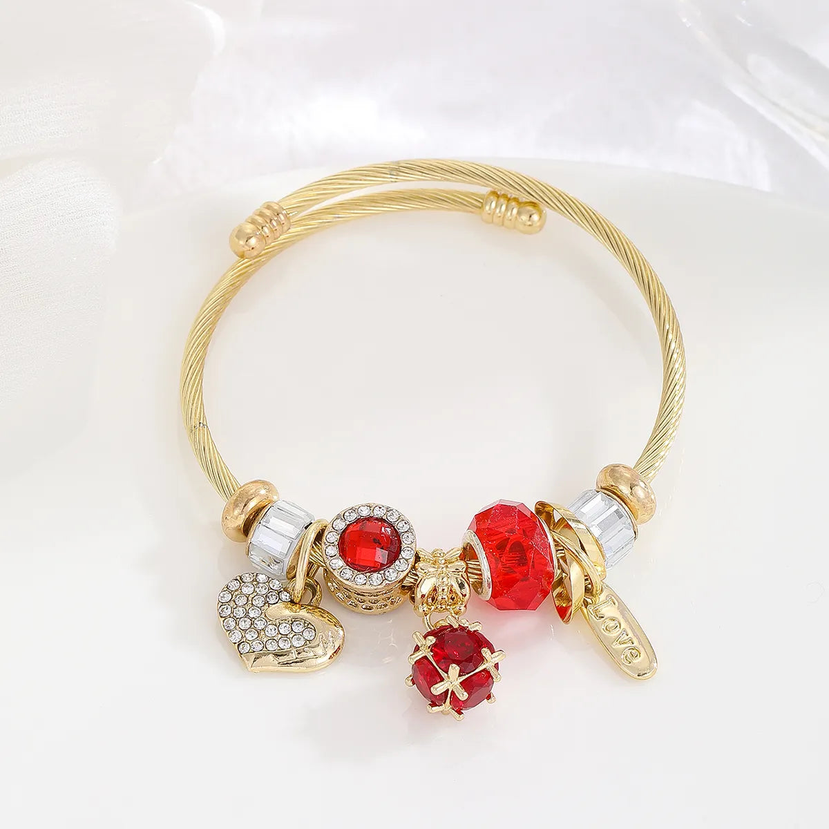 IG Style Modern Style Classic Style Bear Heart Shape Pineapple 304 Stainless Steel Alloy Gold Plated Artificial Crystal Rhinestones Bangle In Bulk