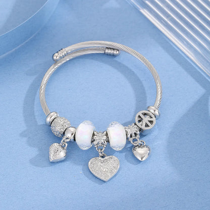 IG Style Modern Style Classic Style Bear Heart Shape Pineapple 304 Stainless Steel Alloy Gold Plated Artificial Crystal Rhinestones Bangle In Bulk