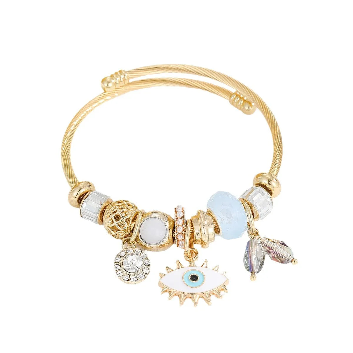 IG Style Modern Style Classic Style Devil'S Eye Bear Butterfly Gold Plated Rhinestones Glass Pearl 304 Stainless Steel Alloy Wholesale Bangle