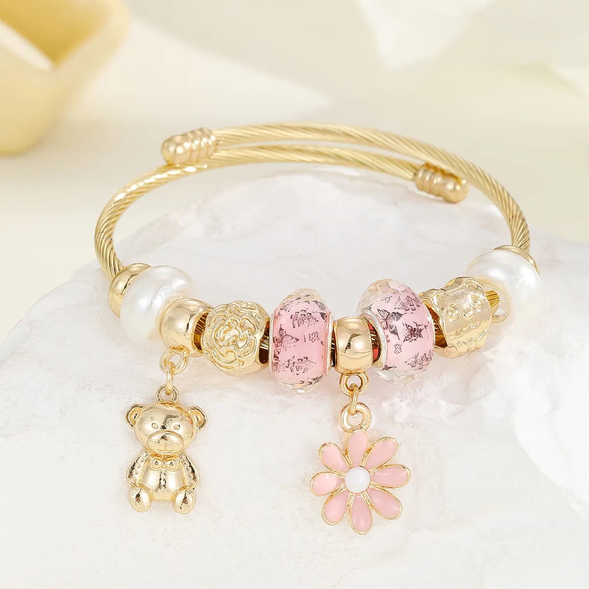 IG Style Modern Style Classic Style Devil'S Eye Bear Butterfly Gold Plated Rhinestones Glass Pearl 304 Stainless Steel Alloy Wholesale Bangle