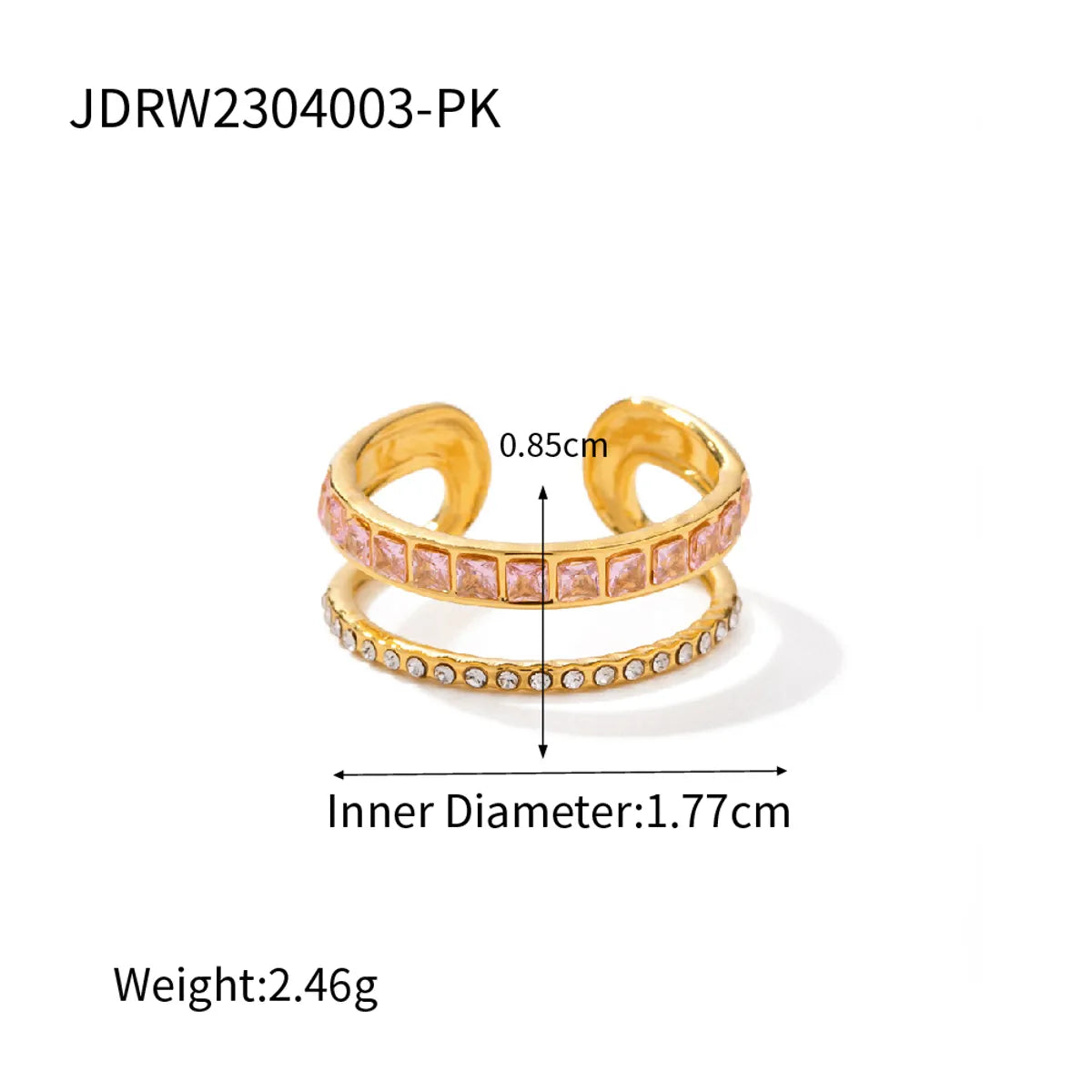 IG Style Modern Style Classic Style Geometric 304 Stainless Steel 18K Gold Plated Czech Diamond Zircon Open Rings In Bulk