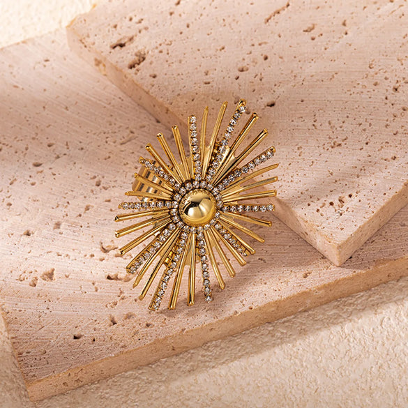 Wholesale Jewelry IG Style Modern Style Cool Style Sun 304 Stainless Steel Zircon 14K Gold Plated Plating Inlay Open Rings