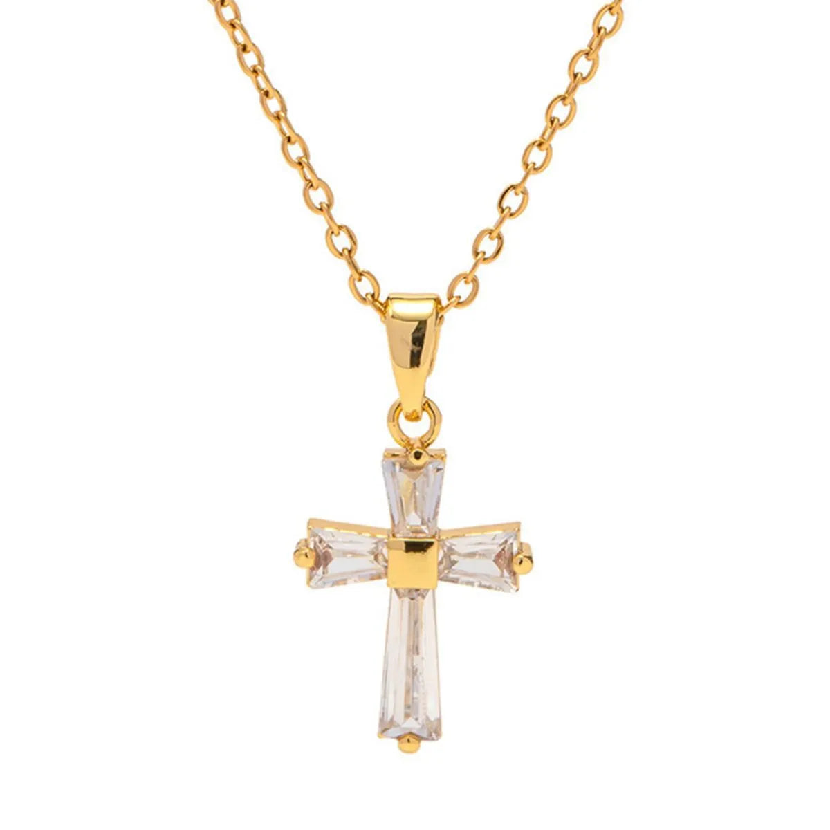 Ig Style Modern Style Cross Stainless Steel Copper Plating Inlay Zircon Pendant Necklace