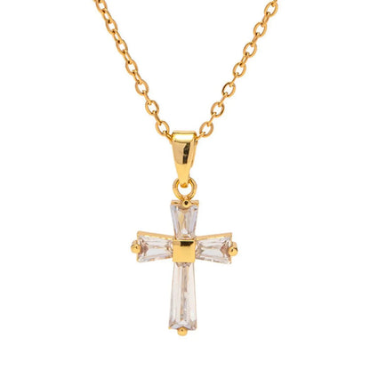 Ig Style Modern Style Cross Stainless Steel Copper Plating Inlay Zircon Pendant Necklace