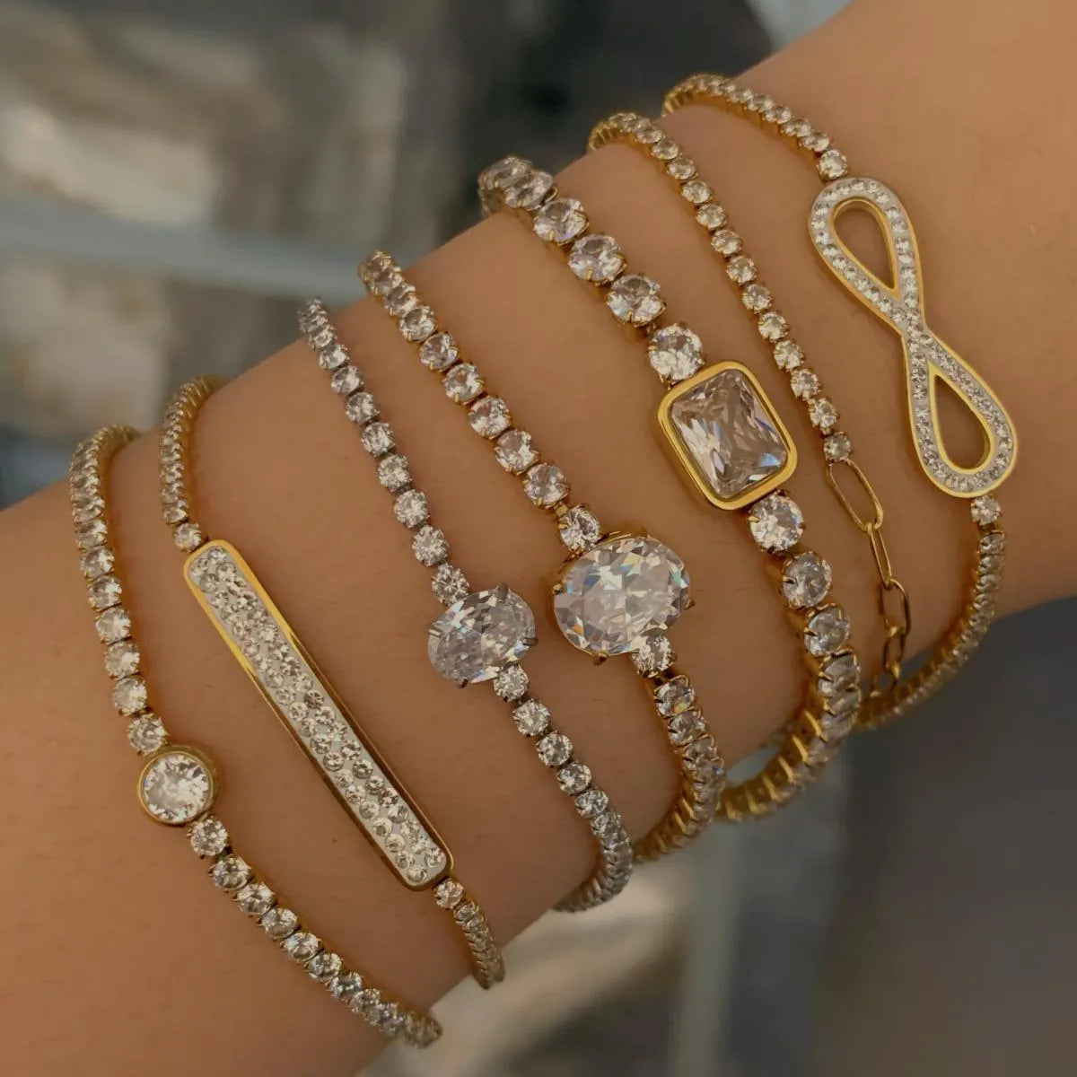 IG Style Modern Style Geometric 304 Stainless Steel 16K Gold Plated White Gold Plated Gold Plated Zircon Bracelets In Bulk