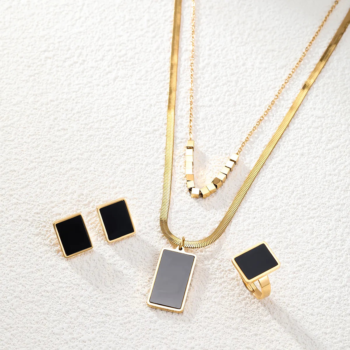 Ig Style Modern Style Rectangle Stainless Steel Plastic Plating Inlay Plastic 18k Gold Plated Jewelry Set