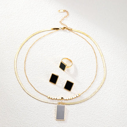 Ig Style Modern Style Rectangle Stainless Steel Plastic Plating Inlay Plastic 18k Gold Plated Jewelry Set