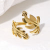 IG Style Modern Style Simple Style Leaves 304 Stainless Steel 18K Gold Plated Open Rings In Bulk