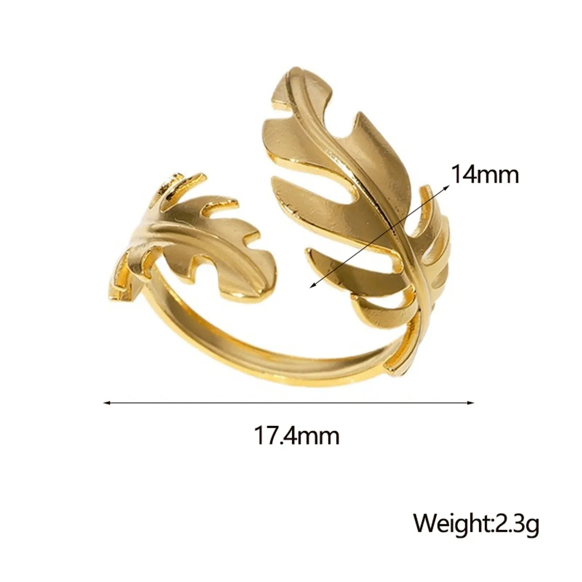 IG Style Modern Style Simple Style Leaves 304 Stainless Steel 18K Gold Plated Open Rings In Bulk