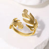 IG Style Modern Style Simple Style Leaves 304 Stainless Steel 18K Gold Plated Open Rings In Bulk