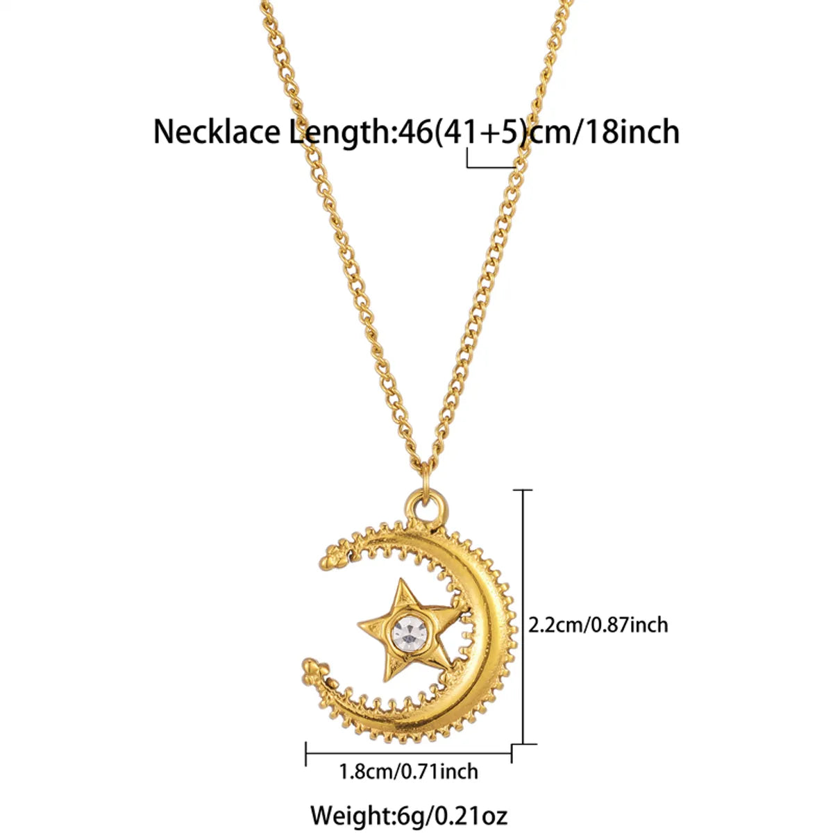 Ig Style Moon Stainless Steel Zircon 18k Gold Plated Pendant Necklace