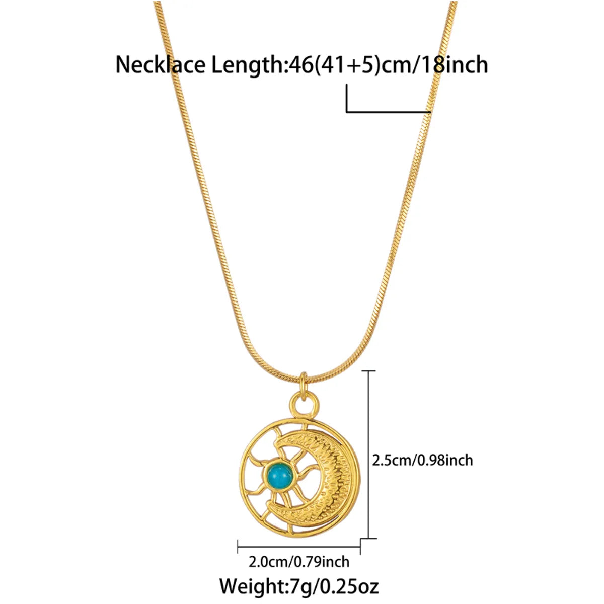 Ig Style Moon Stainless Steel Zircon 18k Gold Plated Pendant Necklace