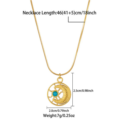 Ig Style Moon Stainless Steel Zircon 18k Gold Plated Pendant Necklace