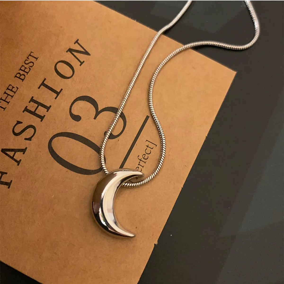 Ig Style Moon Titanium Steel Polishing Pendant Necklace