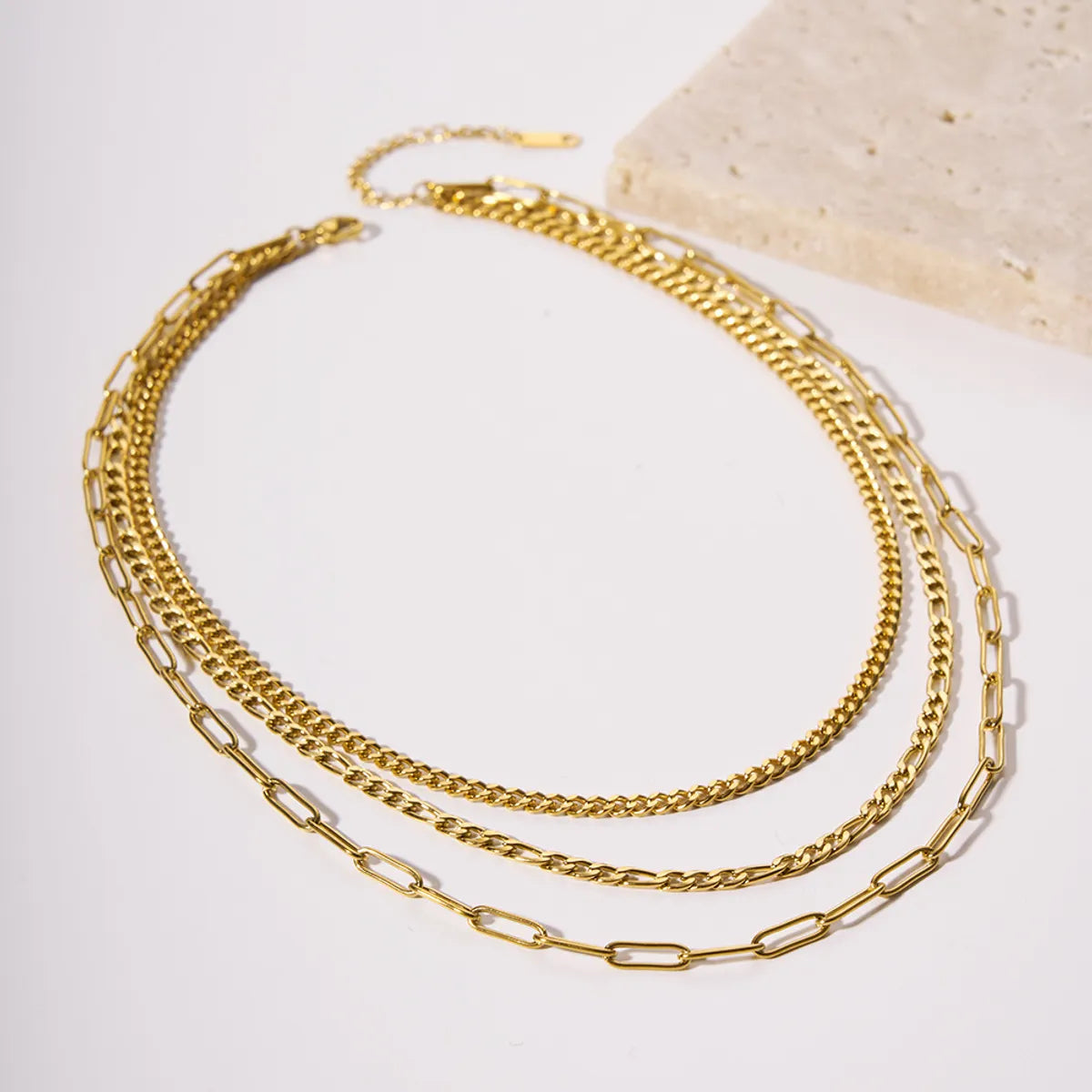 Ig Style Nordic Style Modern Style Solid Color Stainless Steel Plating 18k Gold Plated Women's Three Layer Necklace