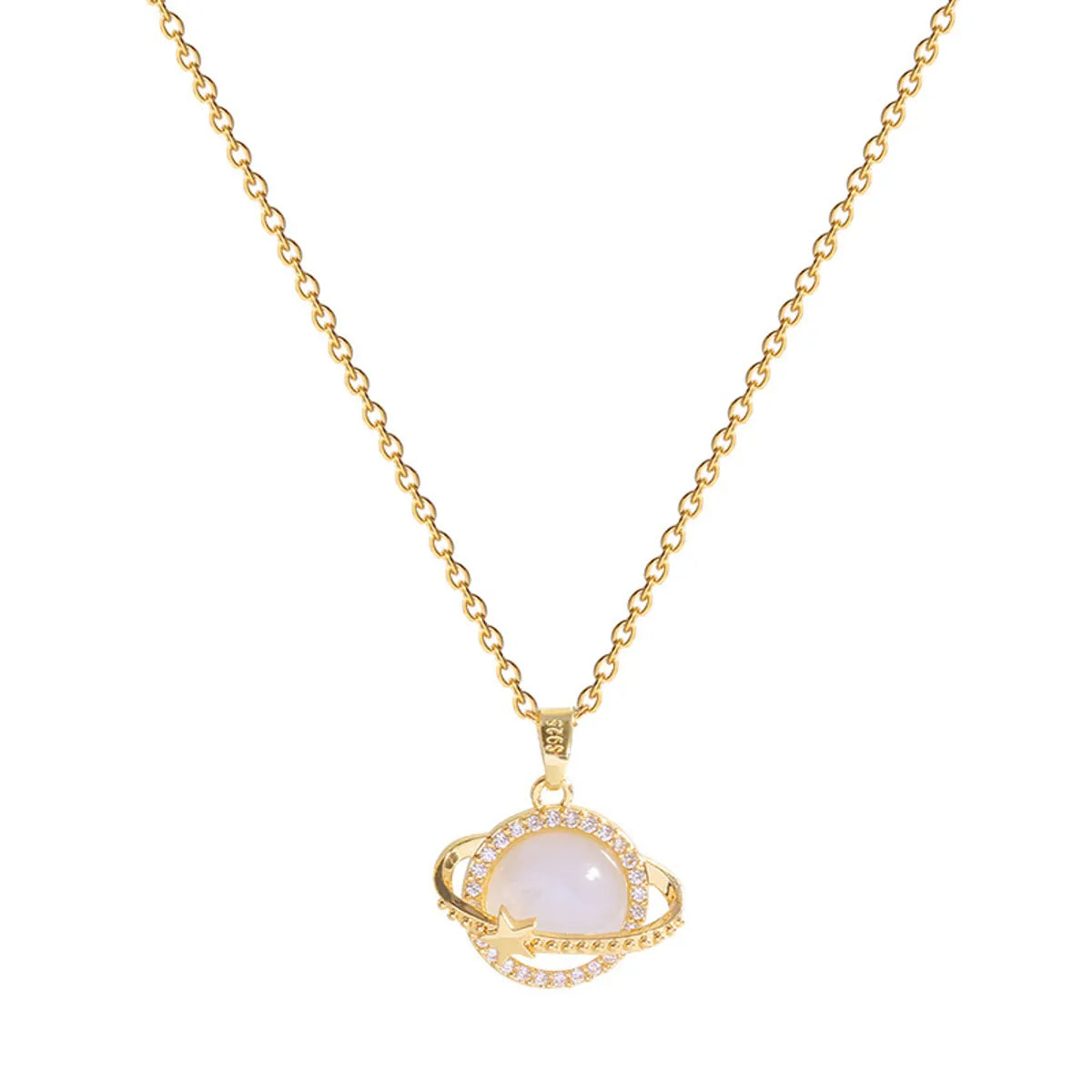 Ig Style Novelty Planet Titanium Steel Plating Inlay Opal Zircon Gold Plated Pendant Necklace