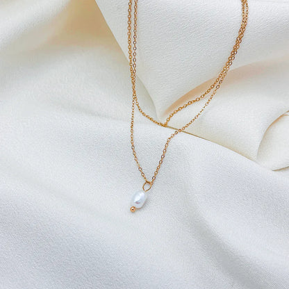 IG Style Princess Romantic Geometric 14K Gold Plated 304 Stainless Steel Baroque Pearls Wholesale Double Layer Necklaces