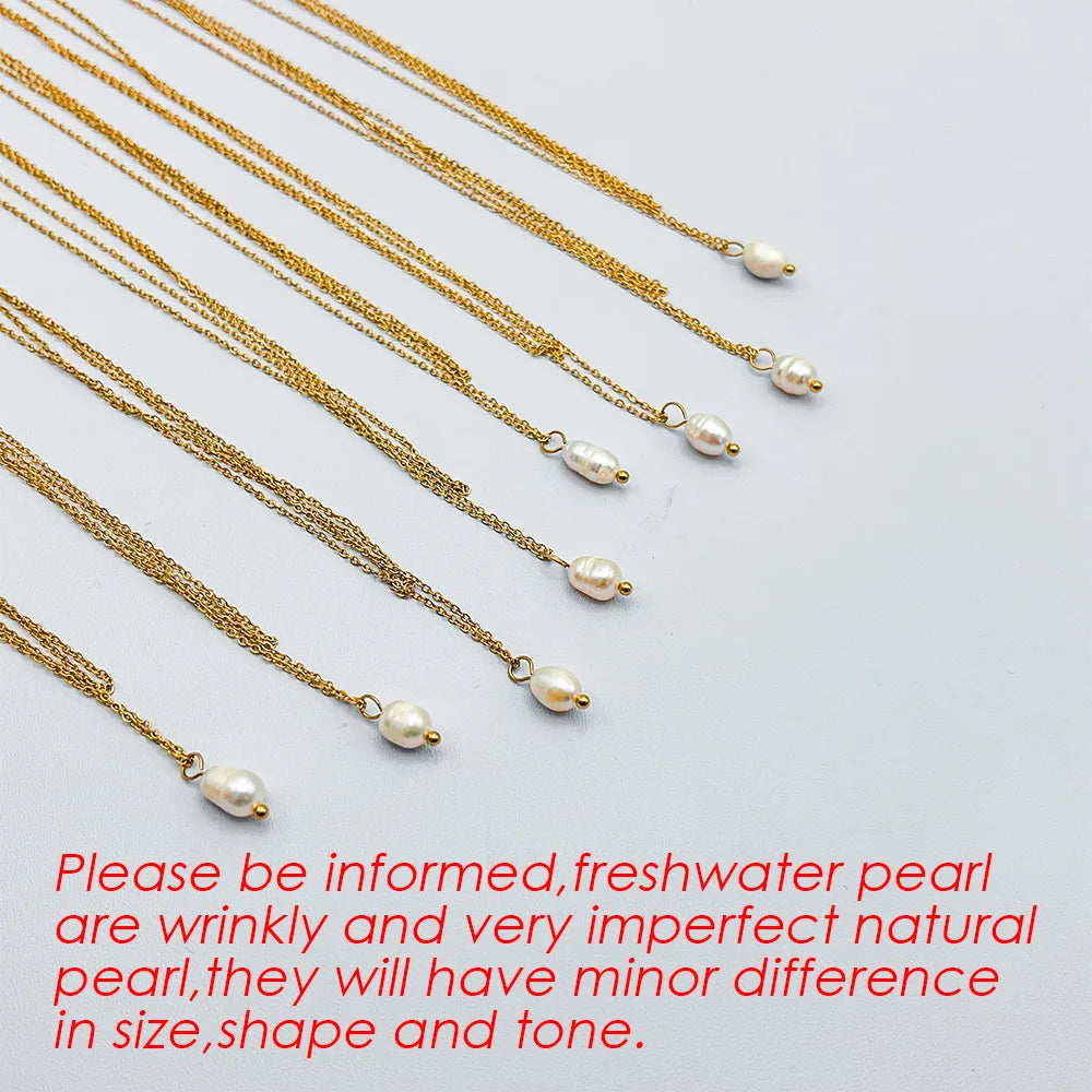 IG Style Princess Romantic Geometric 14K Gold Plated 304 Stainless Steel Baroque Pearls Wholesale Double Layer Necklaces