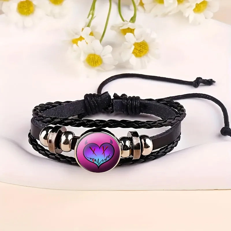 IG Style Punk Halloween Pattern Pu Leather Glass Drawstring Inlay Glass Halloween Unisex Drawstring Bracelets