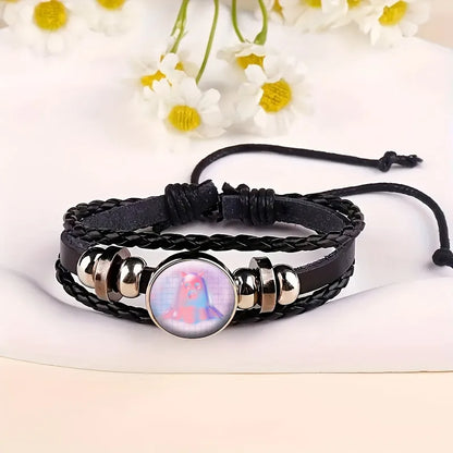 IG Style Punk Halloween Pattern Pu Leather Glass Drawstring Inlay Glass Halloween Unisex Drawstring Bracelets