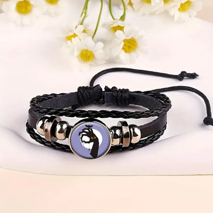 IG Style Punk Halloween Pattern Pu Leather Glass Drawstring Inlay Glass Halloween Unisex Drawstring Bracelets