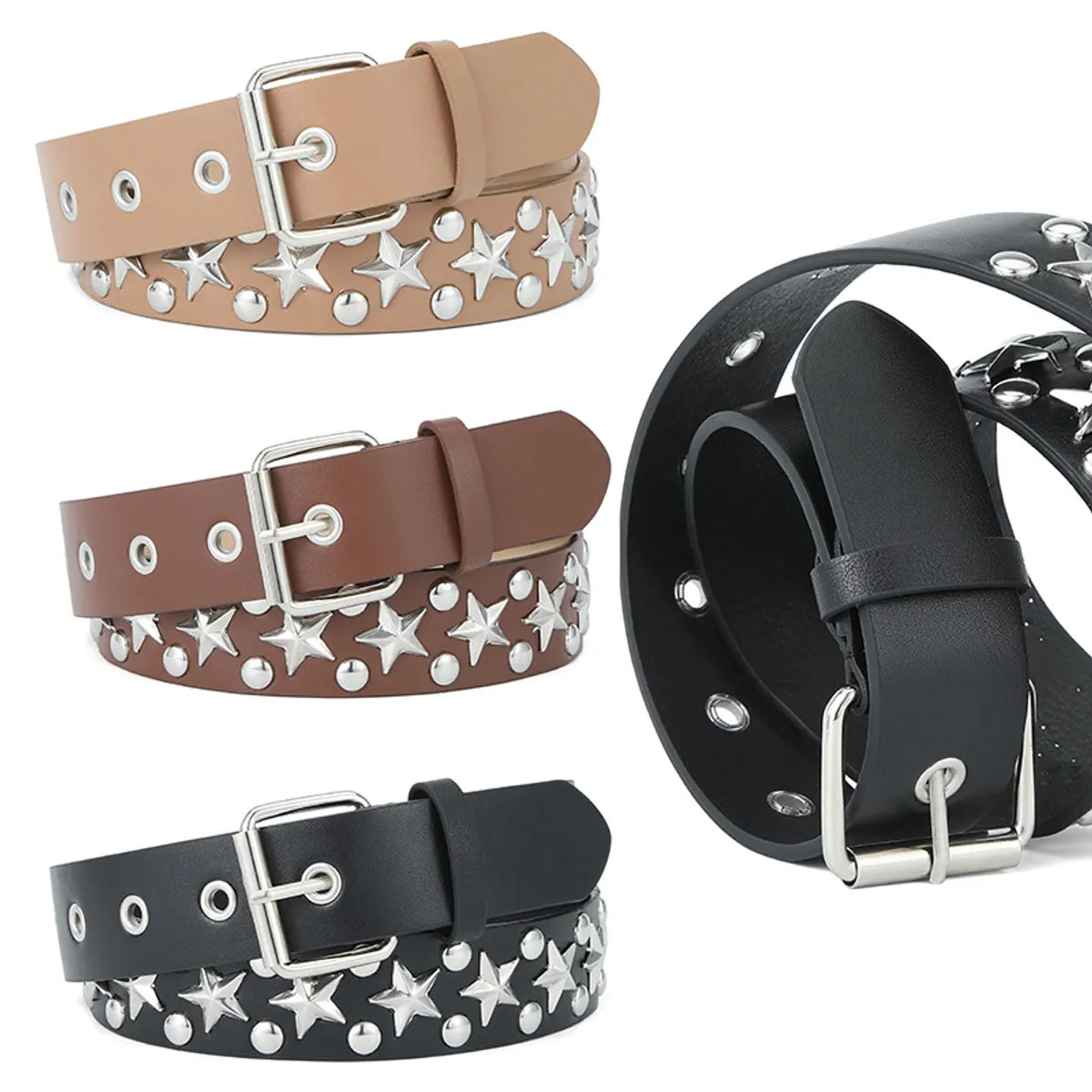 IG Style Punk Star Pu Leather Iron  Women'S Leather Belts