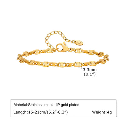 IG Style Rectangle 201 Stainless Steel 18K Gold Plated Bracelets In Bulk