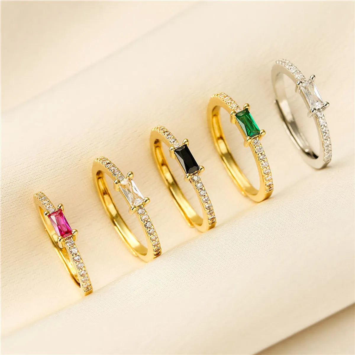 Ig Style Rectangle Copper Plating Inlay Zircon Open Ring