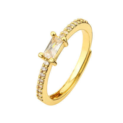 Ig Style Rectangle Copper Plating Inlay Zircon Open Ring