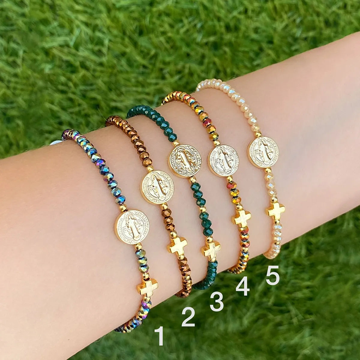 IG Style Retro Bohemian Cross Beaded Artificial Crystal Copper Wholesale Bracelets