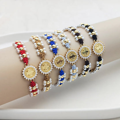 IG Style Retro Bohemian Geometric Beaded Imitation Pearl Copper Wholesale Drawstring Bracelets