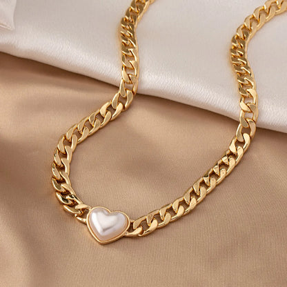 Ig Style Retro Commute Heart Shape Alloy Plating Inlay Pearl Women's Necklace