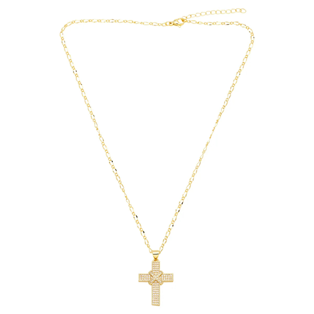 Ig Style Retro Cross Copper 18k Gold Plated Zircon Pendant Necklace In Bulk