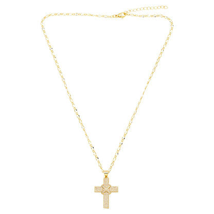 Ig Style Retro Cross Copper 18k Gold Plated Zircon Pendant Necklace In Bulk