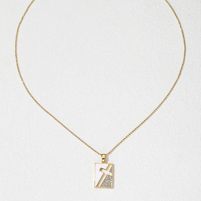 Ig Style Retro Cross Copper Plating Inlay Zircon Pendant Necklace