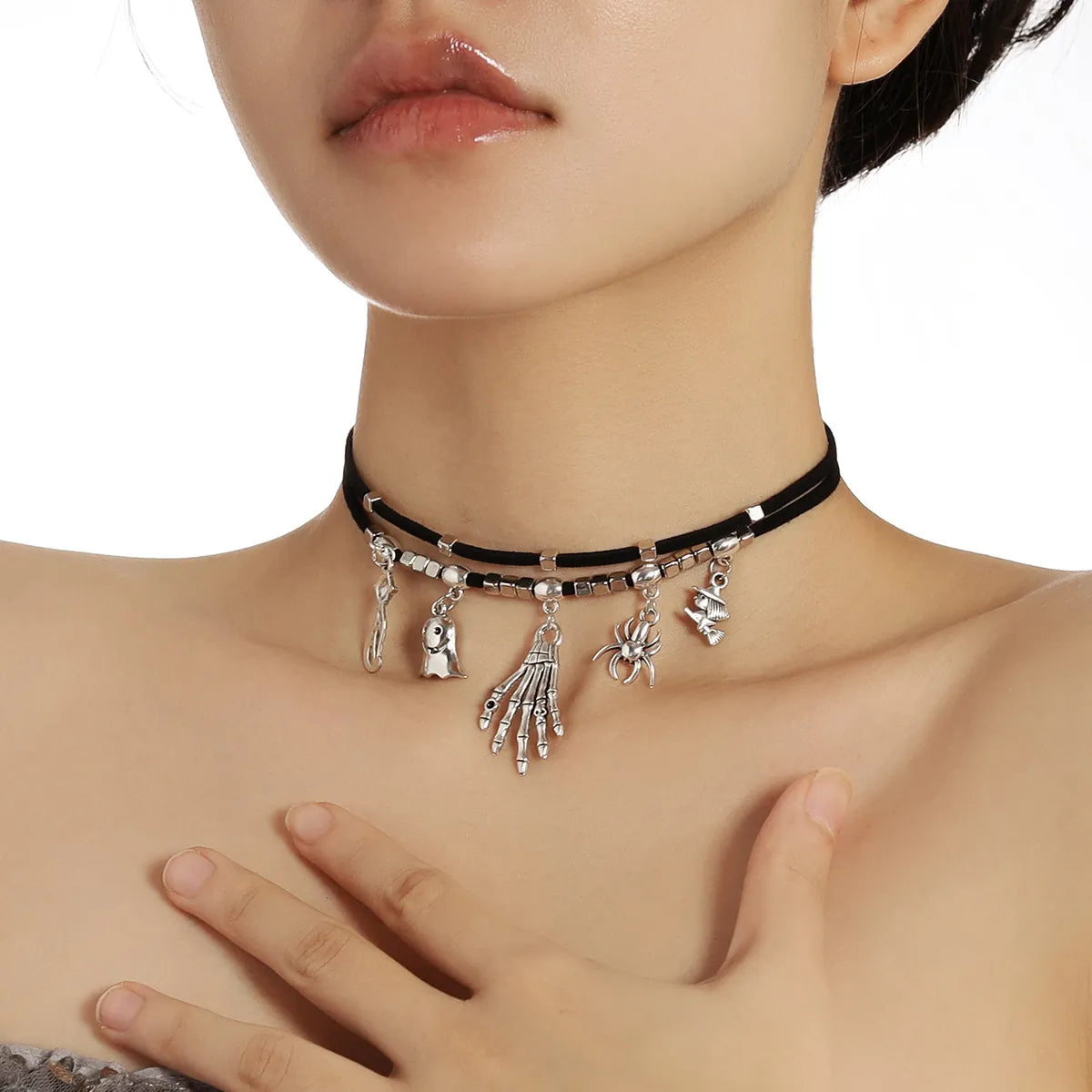 Ig Style Retro Geometric Cross Alloy Beaded Plating Chain Women'S Choker