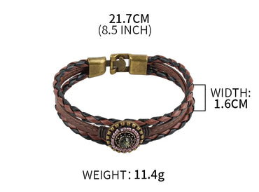 IG Style Retro Geometric Pu Leather Alloy Seed Bead Layered Inlay Rhinestones Unisex Bangle