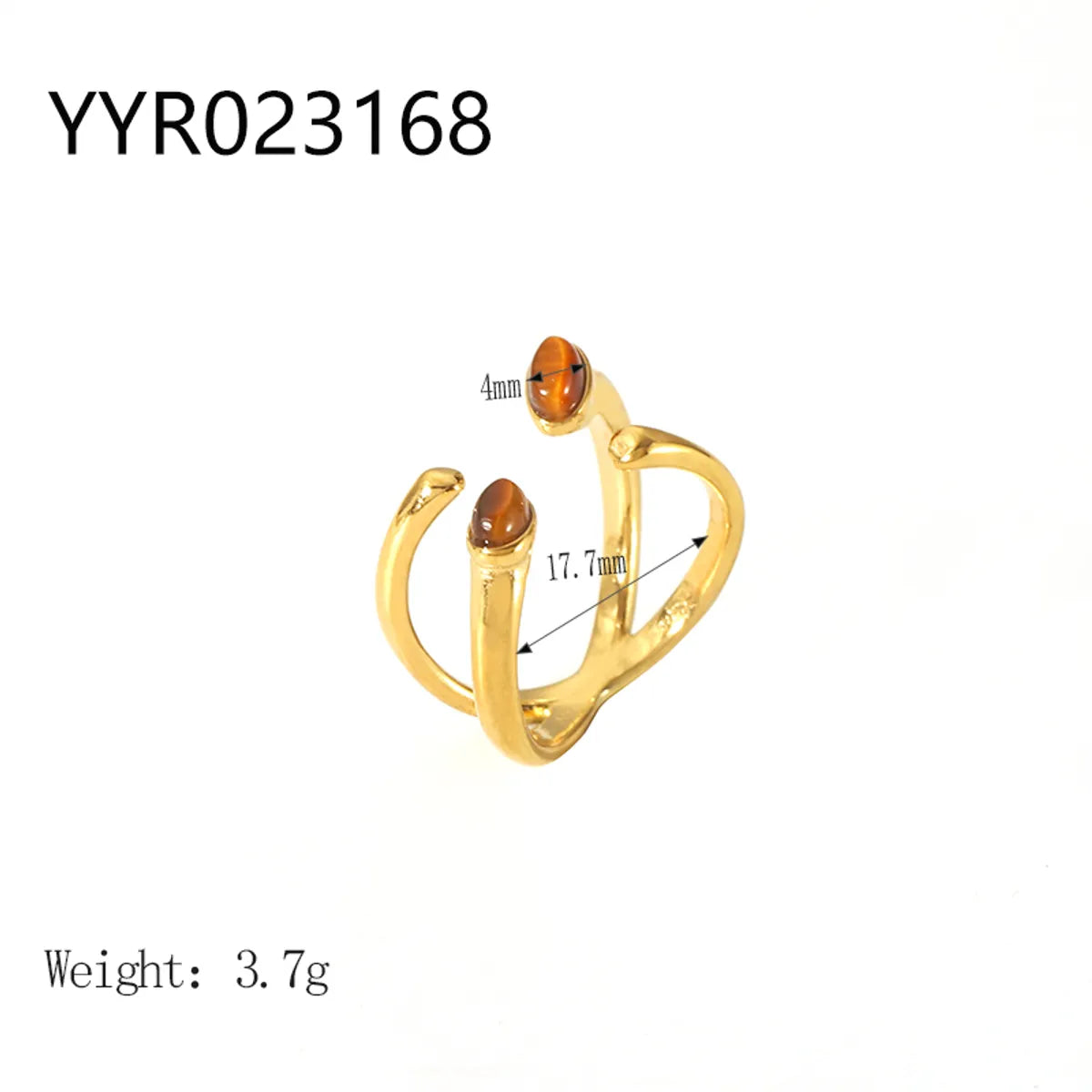 Wholesale Jewelry IG Style Retro Geometric 304 Stainless Steel Natural Stone Rhinestones Zircon 18K Gold Plated Polishing Plating Inlay Rings