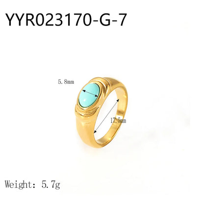 Wholesale Jewelry IG Style Retro Geometric 304 Stainless Steel Natural Stone Rhinestones Zircon 18K Gold Plated Polishing Plating Inlay Rings