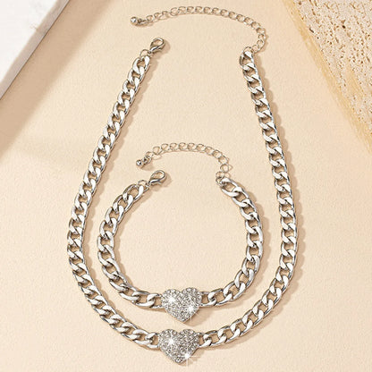 Ig Style Retro Heart Shape Alloy Plating Rhinestones Women's Bracelets Necklace