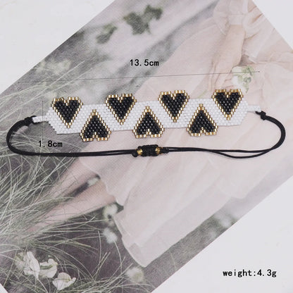 Ig Style Retro Heart Shape Glass Beaded Knitting Inlay Zircon Women's Bracelets