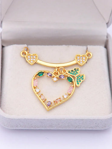 Ig Style Retro Heart Shape Stainless Steel Brass Plating Inlay Artificial Gemstones 18k Gold Plated Charms Pendant Necklace