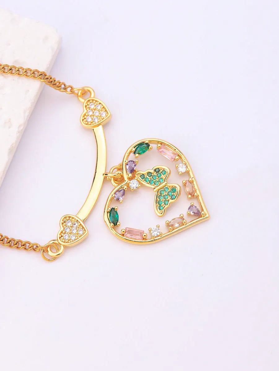 Ig Style Retro Heart Shape Stainless Steel Brass Plating Inlay Artificial Gemstones 18k Gold Plated Charms Pendant Necklace