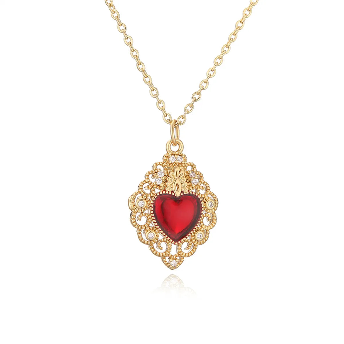 Ig Style Retro Heart Shape Wings Copper Plating Inlay Zircon Gold Plated Pendant Necklace