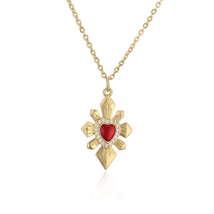 Ig Style Retro Heart Shape Wings Copper Plating Inlay Zircon Gold Plated Pendant Necklace