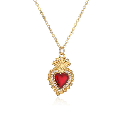 Ig Style Retro Heart Shape Wings Copper Plating Inlay Zircon Gold Plated Pendant Necklace