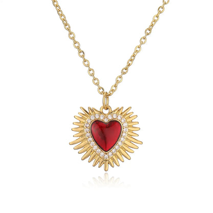 Ig Style Retro Heart Shape Wings Copper Plating Inlay Zircon Gold Plated Pendant Necklace