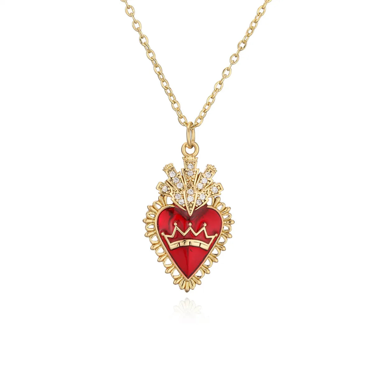 Ig Style Retro Heart Shape Wings Copper Plating Inlay Zircon Gold Plated Pendant Necklace