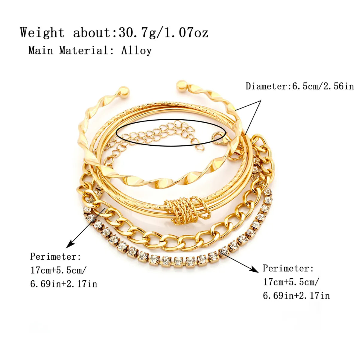 Ig Style Retro Korean Style Circle Alloy Plating Inlay Rhinestones Women's Bracelets