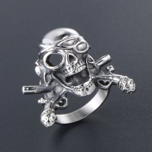 IG Style Retro Punk Skull 304 Stainless Steel Polishing Hollow Out Men'S Rings